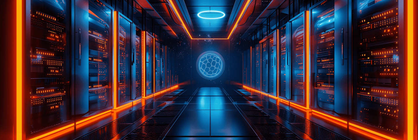 A creative render of a high tech server room.